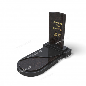 Вертикальный памятник из коричневого и черного гранита с изогнутой стелой и сплошной плитой, модель ОК-24